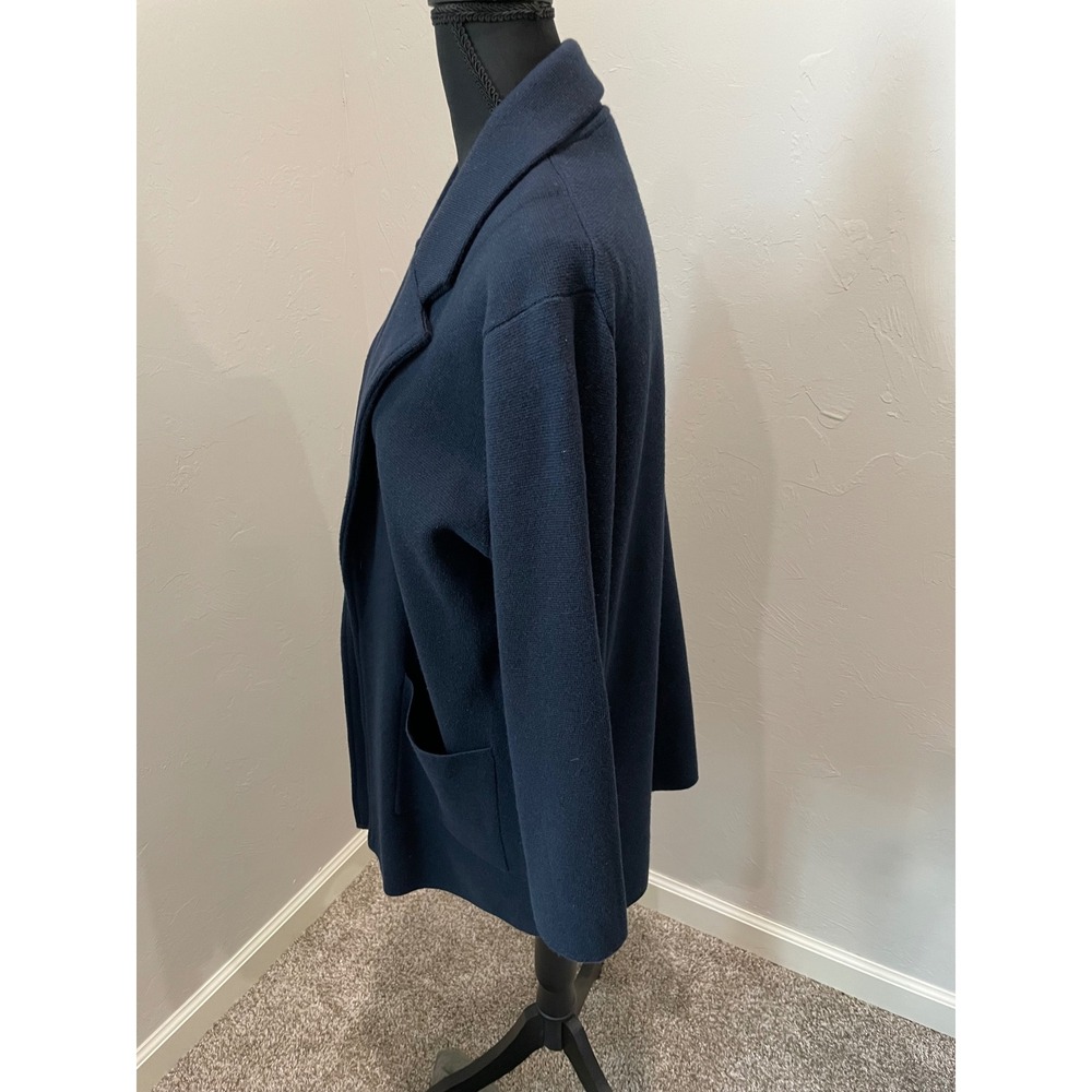 J.Crew Womens Navy Blue Merino Wool Blend Open Front Sweater Blazer Jacket L - Picture 3 of 6